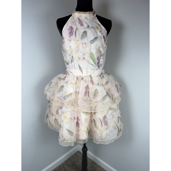 Arose Dresses & Skirts - Arose Studio Danna Floral Print Halter Mini Dress Tiered Ruffle Size Large